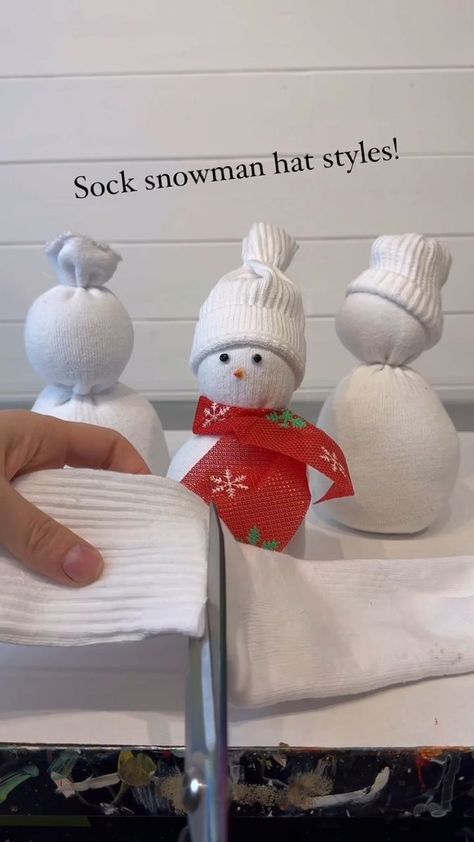 276K views · 1.4K reactions | How to make 3 different hat styles! ☃ #diy #howto #crafting #snowman #easycrafts #countdowntochristmas | Emily Seilhamer Art | Emily Seilhamer Art · Original audio Snowman Hat Diy, Different Hat Styles, How To Make Socks, Sock Snowman Craft, Sock Snowman, Make A Snowman, Snowman Christmas Decorations, Snowman Hat, Christmas Sock