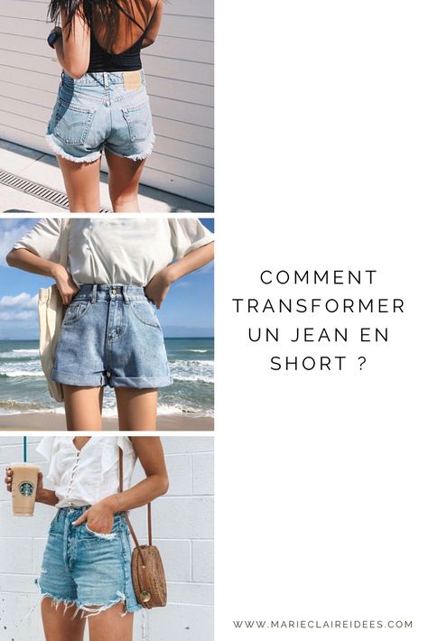 Découvrez comment couper un jean pour le transformer en short effet vintage. Couture, Denim Shorts, Short Blanc, Diy Shorts, Jean Vintage, Short Denim, Jeans Diy, Short En Jean, Ripped Jean