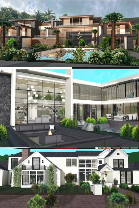 Bloc Burg Mansion Layout, Front House Bloxburg, Bloxburg Mansion Layout 3 Story Modern, Modern Exterior Bloxburg, Luxury House Bloxburg, Bloxburg Modern Mansion Ideas, Bloxburg Luxury House, Best Bloxburg Builds, Modern Bloxburg Exterior