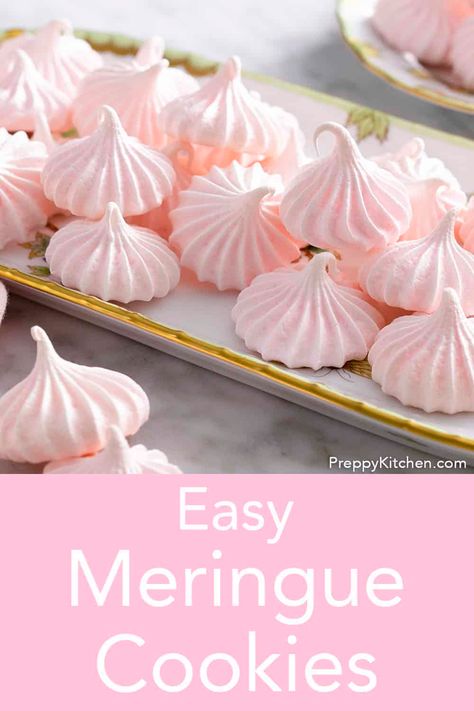 These beautiful meringue cookies are light as air, perfectly sweet, and so easy to make! Great with a cup or coffee and look wonderful on a cookie tray! Easy Meringue Cookies, Easy Meringues, How To Make Meringue, Meringue Cookie Recipe, Meringue Recipe, Preppy Kitchen, Meringue Cookies, Cookie Tray, Tips And Advice