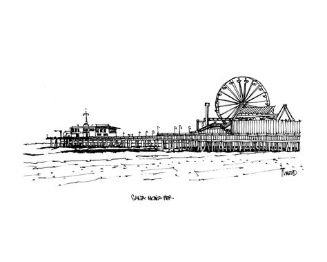 Cityscape Santa Monica Pier, Los Angeles Los Angeles Inspired Tattoos, Santa Monica Pier Tattoo, Pier Tattoo, Los Angeles Drawing, Los Angeles Tattoo Ideas, Venice Los Angeles, Santa Monica Los Angeles, Tricep Tattoos, Los Angeles Tattoo