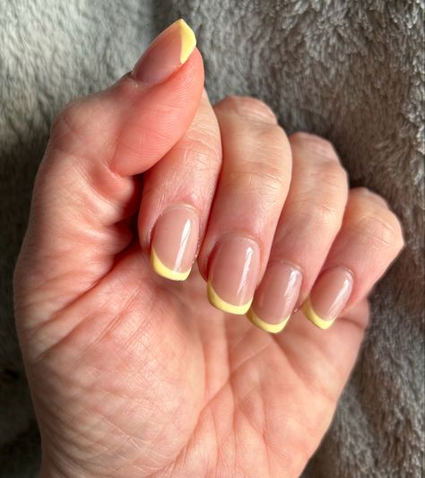 Lemon Tip Nails, Lemon French Tip Nails, French Tipped Nails, Easter Nails 2023, Yellow French Tip, Tipped Nails, Natural Almond Nails, Almond Nails French, Long Almond Nails