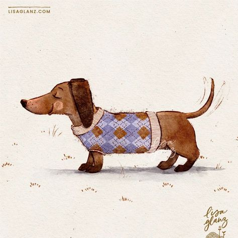 My final little dachshund in his smart jersey 🥰  . Brushes used: AquaReal 2 brushes and Lisa’s Pencil. Plus a cute pattern from new Pattern brushes / Canvas: Let’s Draw. . #cutedogillustration #cutedachshundart #illustrationartist #procreatewatercolor #learntodraw #howtodrawdogs Dachshund Drawing Easy, Dachshund Dog Drawing, Spaniel Illustration, Bujo 2025, Dachshund Drawing, Dachshund Illustration, Poster 2023, Anita Jeram, Baby Birthday Decorations