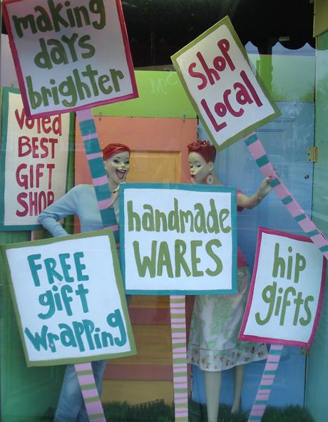 window display ideas | catching fireflies fun and unique gifts: whimsical window displays Picket Signs, Gift Shop Displays, Store Front Windows, Catching Fireflies, Store Window Display, Shop Signage, Store Window Displays, Spring Window, Retail Windows