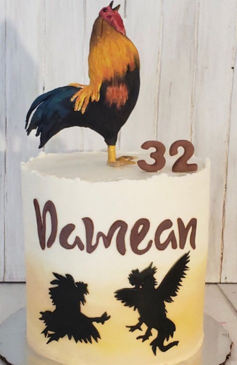 Rooster Birthday Cake, Cockfighting Cake Design, Rooster Cake Design, Rooster Cake, 60th Birthday Theme, Quince Decor, Cupcakes For Men, Quinceanera Planning, Pastel Cakes