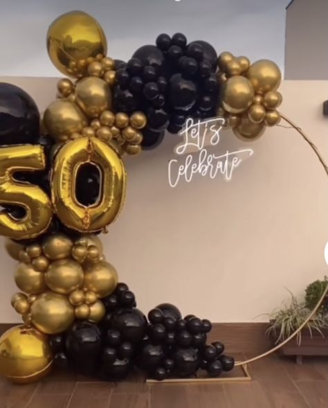 60 Th Birthday Balloon Ideas, 50th Birthday Balloon Arch Ideas, 60 Themed Party Ideas For Men, Ballon Arch 50th Birthday, 50th Birthday Ballons Decoration, Balloon Decorations For 50th Birthday, 40th Balloon Ideas For Men, 50th Balloon Ideas, 50 Balloon Arch