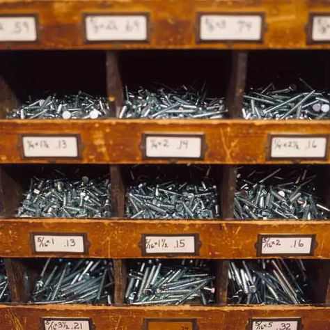 Hardware Store Aesthetic, Hardware Storage, Workshop Organization, Hardware Shop, Image Bank, Garage Shop, Nails And Screws, Shop Storage, General Contractor