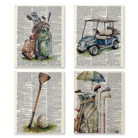 Male House Decor, Golf Bedrooms For Boys, Vintage Golf Decor, Decorating Dorm, Vintage Sports Decor, Golf Wall Decor, Shamrock Art, Wall Art For Office, Golf Wall Art