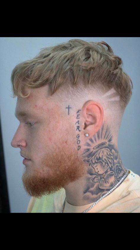 Cool Face Tattoos Men, Side Ear Tattoo For Men, Side Burn Tattoos Men, Small Head Tattoo Men, Tattoo On Side Of Face, Back Ear Tattoo Men Guys, Side Of Neck Tattoo Men, Side Of Head Tattoo Men, Side Burn Tattoos For Women