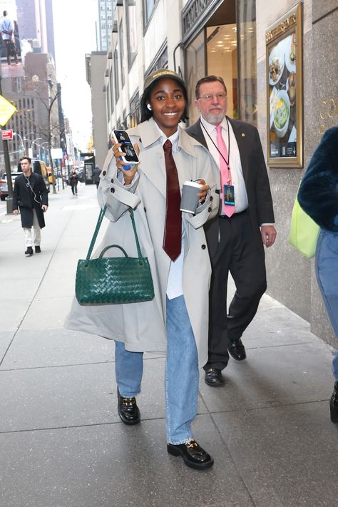 Is Ayo Edebiri Bottega Veneta’s Latest Muse? | Vogue Outfit With Tie, Ayo Edebiri, Tie Outfit, Denim Day, Christy Turlington, Jane Birkin, Celebrity Street Style, Menswear Inspired, Looks Style