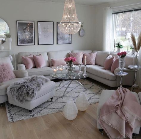 Romantic Living Room, Glam Living Room Decor, Glam Living, Glam Living Room, Pink Living Room, Shabby Chic Living Room, Small Apartment Living Room, Chic Living Room, Living Room Decor Cozy