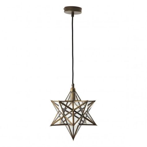 Star Pendant Lighting, Star Lights On Ceiling, Antique Brass Frame, Star Ceiling, Pendant Shade, Glass Stars, Dar Lighting, Light Ceiling, Room Lighting