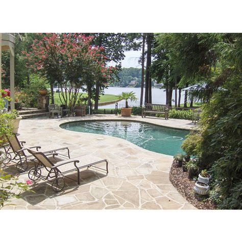 Oklahoma Flagstone Design Ideas, Pictures, Remodel and Decor Flagstone Patio Around Pool, Flagstone Coping Around Pool, Flagstone Pool Surround, Flagstone Around Pool, Flagstone Pool Deck, Flagstone Pool Coping, Flagstone Deck, Stone Around Pool, Flagstone Pool