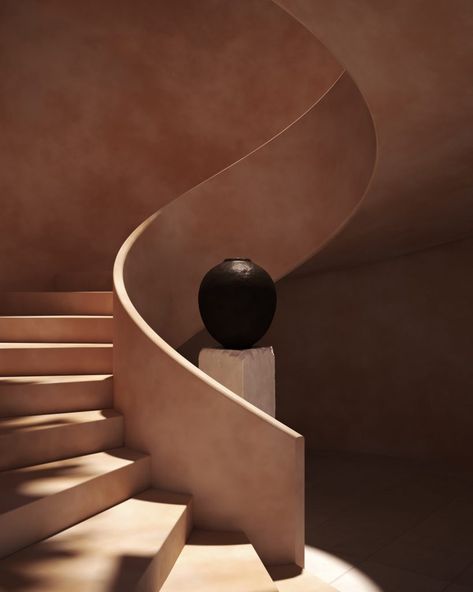 Charlotte Taylor, Circular Stairs, Japandi Art, Concrete Effect Paint, Stair Lighting, Wood Shop Projects, Interiors Magazine, Rock Face, Glass Facades