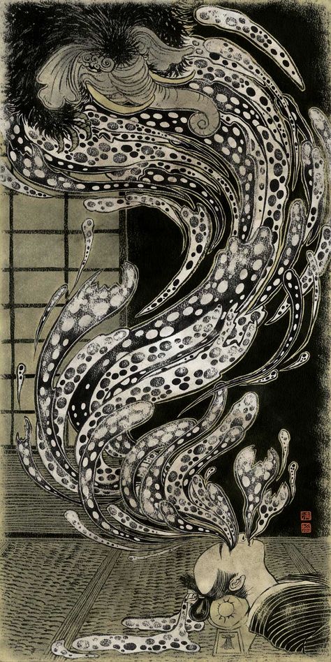 Baku (獏 or 貘) are Japanese supernatural beings that devour dreams and nightmares. By Yuko Shimizu for Beast 2. Yuko Shimizu, Baku, Octopus, Water, Hair