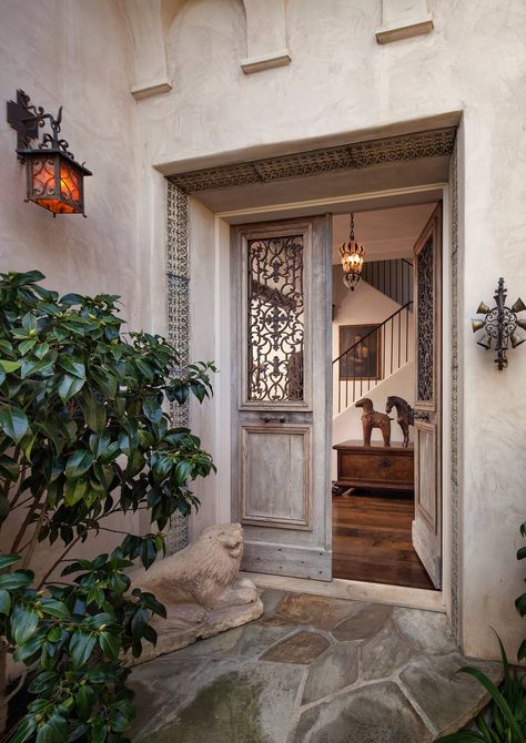 Mediterranean Style Front Door, Spanish Double Doors, Front Door Mediterranean, Front Door Mudroom, Mediterranean Front Door, Mediterranean Window Treatments, Spanish Style Doors, Mediterranean Front Doors, Spanish Doors