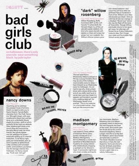 Halloween Magazine Layout, Nancy Downs Icon, Nancy Downs Aesthetic, Nancy Downs Outfit, The Craft Aesthetic, Halloween Magazine, Willow Rosenberg, Nancy Downs, Madison Montgomery