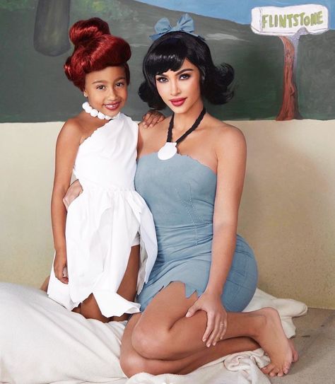 Flintstones Halloween Costumes, Crazy Halloween Costumes, Kim Kardashian And North, Betty Rubble, Iconic Halloween Costumes, Wilma Flintstone, Best Celebrity Halloween Costumes, Kim Kardashian West, Celebrity Halloween Costumes