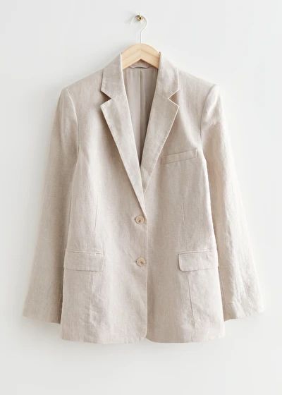 Oversized Linen Blazer - Light Beige - & Other Stories GB Johnny Collar, Beige Blazer, Blazer Beige, Cotton Blazer, Oversized Blazer, Linen Blazer, Fashion Story, Blazers For Women, Light Beige