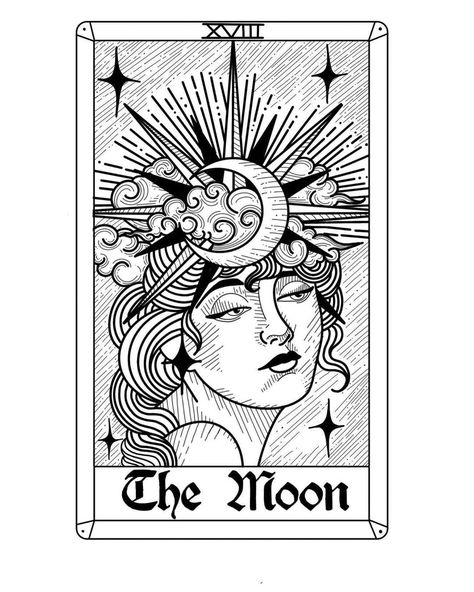 The Moon Tattoo Tarot, Moon Tarot Card Tattoo Design, Tarot Card Moon Tattoo, La Luna Tarot Card, Soon And Moon Tattoo, Sun Moon And Stars Tarot Tattoo, Tarot Cards Sun And Moon, Sun And Moon Tarot Card Drawing, Tarot Tattoo Design