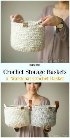 Crochet Basket Pattern Free, Crochet Storage Baskets, Gilet Crochet, Crochet Storage, Confection Au Crochet, Crochet Basket Pattern, Haken Baby, Crochet Diy, Yarn Projects