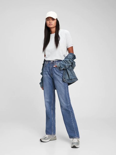 Gap High Rise 90s Loose Jeans Loose Fit Jeans, Loose Jeans, Retro Sneakers, Outfit Combinations, Gap Jeans, Denim Overalls, High Jeans, Denim Wash, Jeans Style