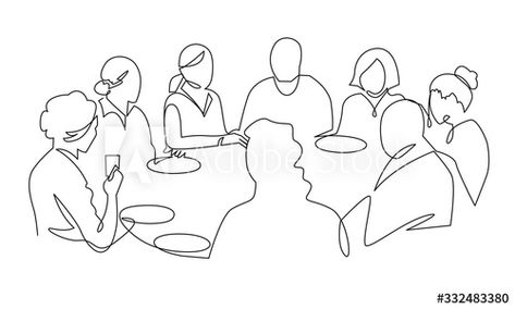 Sitting At Table, Friends Sketch, Gallery Wall Layout, Line Vector, Drawing Table, Single Line Drawing, Family Drawing, Party Scene, Bullet Journal Art