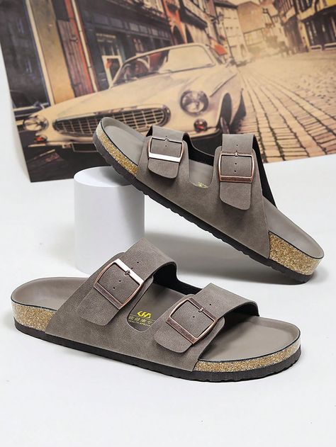 Brown  Collar   Plain Slides Embellished   Men Shoes App Wallpaper, Priorities Quotes, Mens Beach Shoes, Slide Shoes, Soft Sandals, Mens Leather Sandals, Black Slippers, Aqua Shoes, Outdoor Sandals