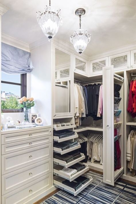 Courtesy of LA Closet Design. Check out this idea and more when you click the link. Erin Kestenbaum, A Walk In Closet, Master Closet Design, Closet Mirror, Walking Closet, Closet Hacks Organizing, Dream Closet Design, Walk In Closet Design, Luxury Closets Design