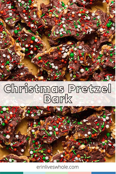 Pretzel Christmas Crack is a simple, quick, and delicious way to get into the festive holiday spirit! Made with only 7 ingredients, this easy treat comes together quickly. It's perfect for keeping on hand as a holiday sweet treat, or for sending to school for the kids' class parties! Cookie Recipe With Pretzels, Christmas Toffee Pretzels, Pretzel Christmas Desserts, Christmas Crackers Recipe Pretzel Toffee, Christmas Dessert With Pretzels, Pretzel Brittle Recipes, Christmas Pretzel Cracker Toffee, Christmas Bark Pretzel, Christmas Pretzel Treats Simple