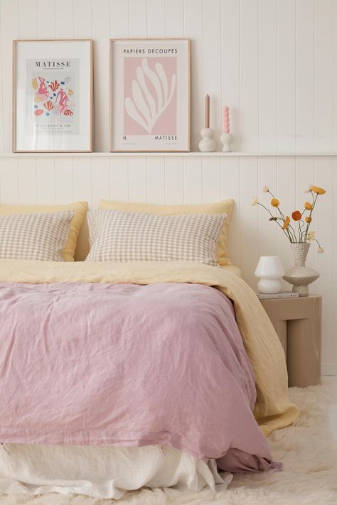 The Very First Night, Best Linen Sheets, Nature Bedroom, Real Living Magazine, Beige Gingham, Pastel Bedroom, Sweetest Dreams, Unique Styling, Pastel Room