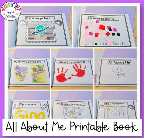 This All About Me Printable Book is a fun way to get to know each other at the beginning of the school year. Perfect for Pre-K to Grade 1. First Month Of Preschool Activities, Beginning Of The Year Art Preschool, Scholastic Pre K On My Way, Pre K About Me Activities, All About Me Books Preschool Free Printable, All About Me Anchor Chart Preschool, Getting To Know Each Other Preschool, Preschool About Me Printable, Getting To Know You Activities For Prek