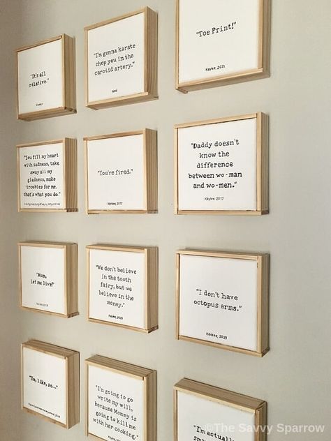 Quotes Gallery Wall, Quotes For Home Decor Wall Art, Quotes Decoration Ideas, Wall Of Quotes Decoration, Creative Wall Art Decor, Quotes On Wall, Office Wall Gallery, Entry Wall Decor, Funny Family Quotes