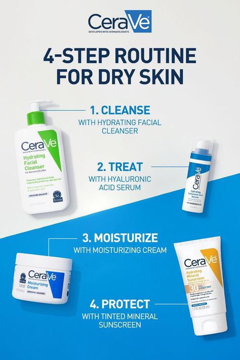 Build a routine to cleanse, treat, moisturize and protect dry skin with CeraVe, the #1 dermatologist recommended moisturizer brand. Wrinkles Remedies Face, Cerave Skincare, Dry Skin Routine, Haut Routine, Serum For Dry Skin, Face Skin Care Routine, Dry Skin Care Routine, Dry Skin On Face, Basic Skin Care Routine