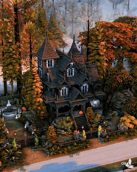 New Spooky Speed Build on my Youtube Channel (no CC) ╰┈➤ Haunted Victorian House Happy Spooky Season ✨️ I am so excited to show you this Halloween themed build I did in Forgotten Hallow! I really hope you like it! Let me know what you think of this build 🎃 Haunted Victorian House, Dark Victorian House, Sims 4 Witch House, Sims 4 Victorian House, Happy Spooky Season, Vampire House, Goth Houses, Victorian Exterior, Scary Houses