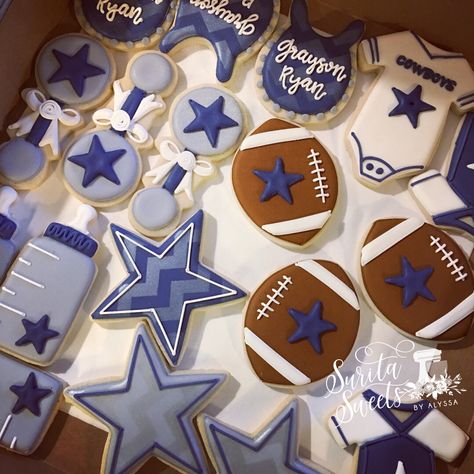 Dallas Cowboys 1st Birthday Party, Dallas Cowboys Cookies, Dallas Cowboys Baby Shower Ideas, Cowboys Cookies, Dallas Cowboys Birthday Party, Dallas Cowboys Baby Shower, Dallas Cowboys Cake, Dallas Cowboys Theme, Matthew 23