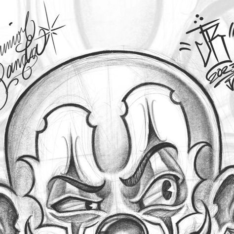 Clown Drawing Chicano, Two Faced Drawing, Chicano Sketches, Clown Chicano Art, Cholo Clown Drawing, Clown Drawing Easy, Drawing For Men, Graffiti Characters Sketches, Clown Tattoo Design