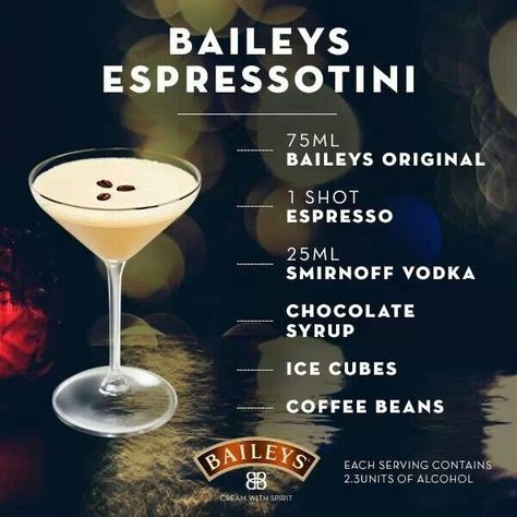 Expresso Martini, Baileys Recipes, Smirnoff Vodka, Vanilla Vodka, Espresso Drinks, Fancy Drinks, Martini Recipes, Cocktail Drinks Recipes, Alcohol Drink Recipes