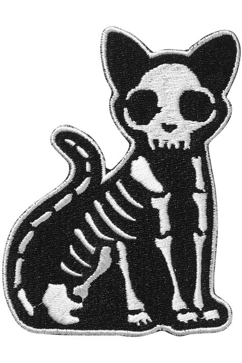 Skeleton Cat, Punk Patches, Cat Purr, Wine Bottle Diy Crafts, Cute Patches, Sticker Patches, Cool Patches, Diy Patches, A Skull