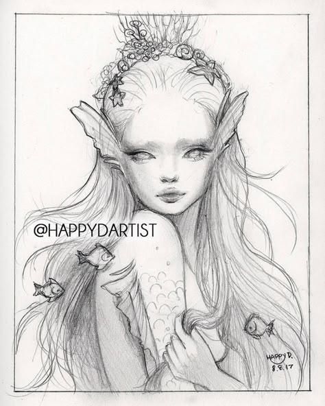 Happy D Artist, Mermaid Sketch, Fairy Drawings, Happy D, Mermaid Drawings, Mermaid Painting, Fantasy Drawings, Arte Sketchbook, Art Drawings Sketches Creative