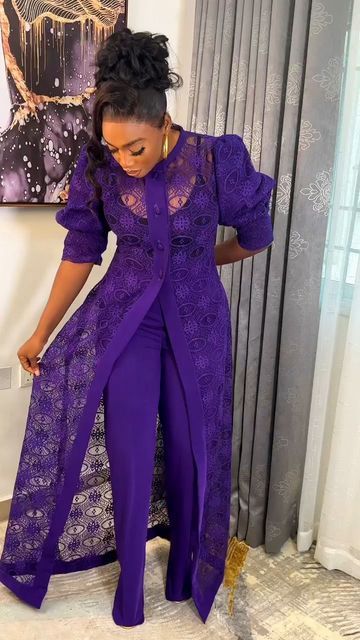 Tailor Catalogue on Instagram: "We still can't get over @cloutclothingng statement piece...🤎🤎🤎 Shop @cloutclothingng #kimono #pants#tailorcataloguepage" Lace Kimono Outfit, Kimono Pants, Materials Gown Style, Prom Dresses Pink, Long African Dresses, 2piece Outfits, African Fashion Skirts, African Dresses Modern, Stylish Wedding Dresses