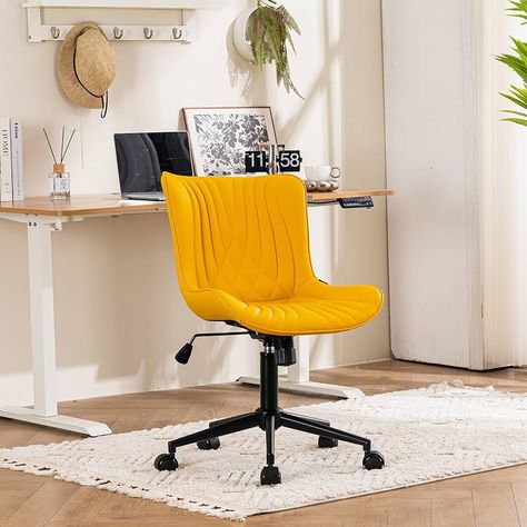 YOUTASTE Ergonomic Office Desk Chair Faux Leather with Wheels Adjustable Home Vanity Chairs Modern Padded Swivel Lounge Chairs Rocking Computer Task Chair with Back Yellow : Amazon.co.uk: Home & Kitchen Office Chair Modern, Chairs With Wheels, Home Vanity, Chair Study, Sewing Chair, Chair Desk, Blue Desk, Study Chair, Leather Sewing