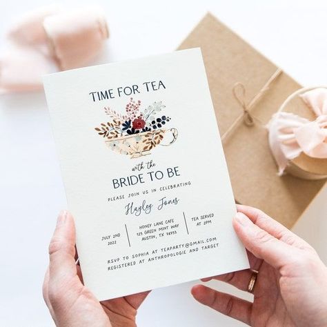 Tea Party Bridal Shower Invitation, Tea With the Bride to Be, Bridal Tea Invite, Bridal Brunch Invite, Floral Teacup, Editable Template - Etsy