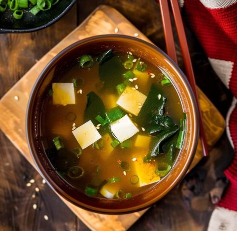 Embrace the essence of Japanese cooking with our classic Miso Soup recipe. This easy-to-follow guide promises a soul-warming bowl filled with silky tofu and nourishing wakame, all steeped in a homemade dashi that's brimming with healthful virtues. Perfect for any meal, it's a timeless favorite that's both simple and profound. Miso Soup Recipe, Wakame Seaweed, Brand Moodboard, Oc Board, Pasta Soup, Food Painting, Japanese Cooking, Miso Soup, Personal Brand