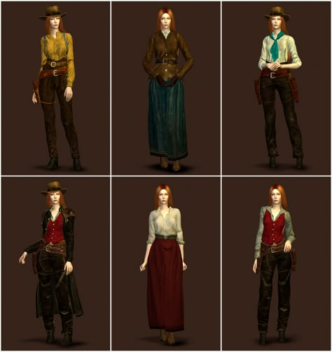 RDR2 Sadie Adler | plazasims on Patreon Rdr2 Sadie Adler, Wild West Clothing, Sadie Adler, Sims Medieval, Sims 4 Patreon, Cowboy Costume, Play Sims, Sims 4 Gameplay, Sims 4 Characters