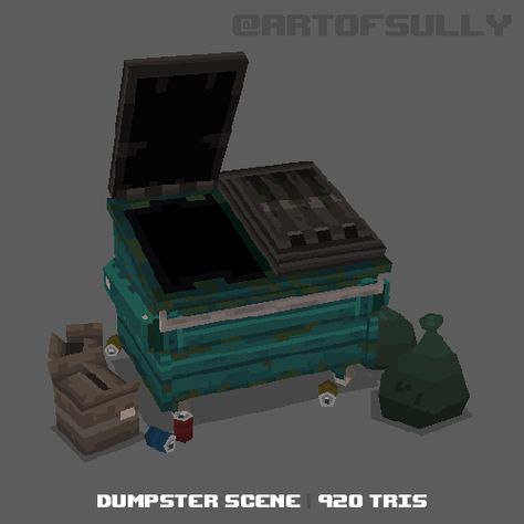 ArtStation - 3D Pixel-Art Dumpster Scene (Commission), Brendan Sullivan Low Poly Pixel Art, Pixel Art Texture, 3d Pixel Art, Voxel Art, 3d Pixel, Game Textures, Low Poly Games, Polygon Art, Props Art