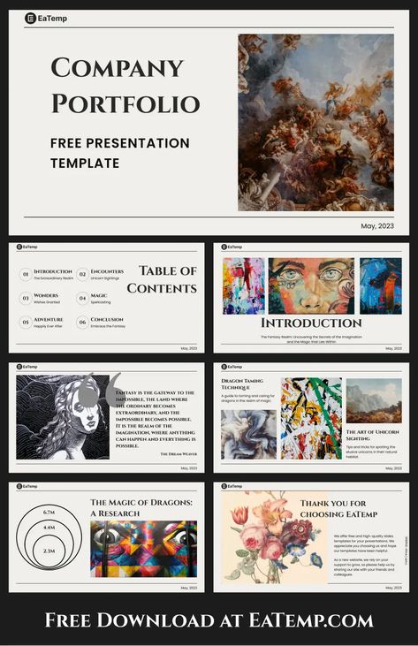 Company Portfolio PPT Presentation Template - Free PowerPoint Templates, Google Slides, Figma Deck And Resume Ppt Inspiration, Portfolio Slides, Ppt Slide Design, Free Ppt Template, Free Powerpoint Templates, Company Portfolio, Powerpoint Slide Designs, Slide Deck, Portfolio Presentation