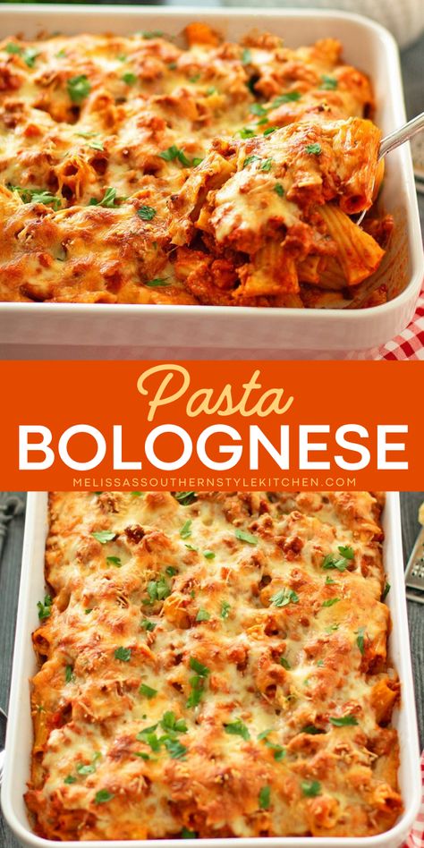 Want some tender and rich weeknight dinner recipes? This easy pasta bolognese recipe is a must-try! Save this classic bolognese for more pasta dinner ideas and impress your family with a delicious meal! Pasta Dinner Ideas, Pasta Bolognese Recipe, Homemade Bolognese Sauce, Homemade Bolognese, Weeknight Dinner Recipes, Pasta Bolognese, Bolognese Recipe, Baked Pasta, Best Casseroles