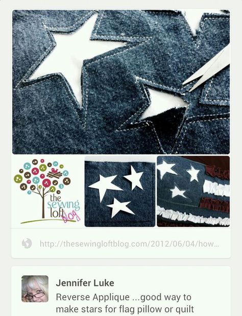 Making white stars on a denim backdrop. | Sewing | Upcycle | Jeans | Artisanats Denim, Baby Cut, Appliqué Quilts, Applique Tutorial, Reverse Applique, Sew Ins, Denim Quilt, Sewing Appliques, Denim Crafts