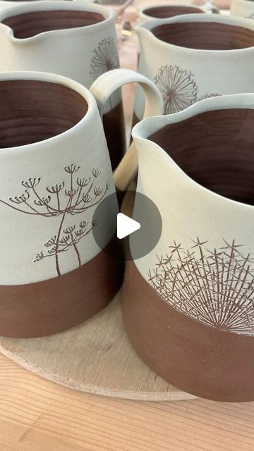 Etched Pottery, Sgraffito Technique, Potters Clay, Beginner Pottery, Cow Parsley, Handmade Ceramics Pottery, Art Bowls, Paint Your Own Pottery, Pottery Videos